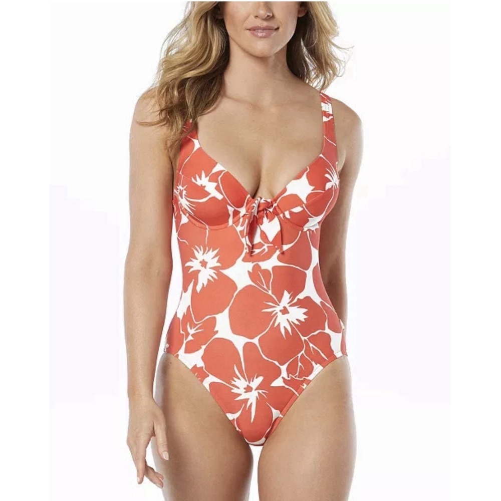 Vince Camuto Floral Print One Piece Swimsuit Size 6 New. Tangerine $134 - Picture 1 of 14